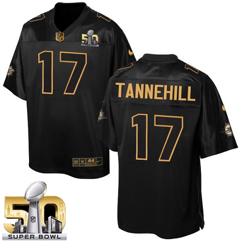 Men's Elite Ryan Tannehill Nike Jersey Black - #17 Pro Line Gold Collection NFL Miami Dolphins